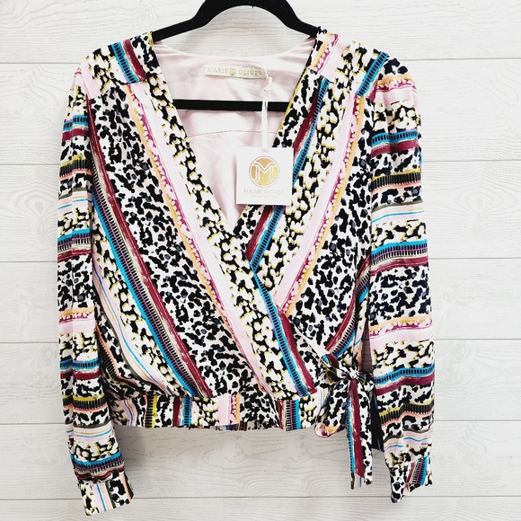 Marie Oliver Tops - Marie Oliver Silk Faux Wrap Top